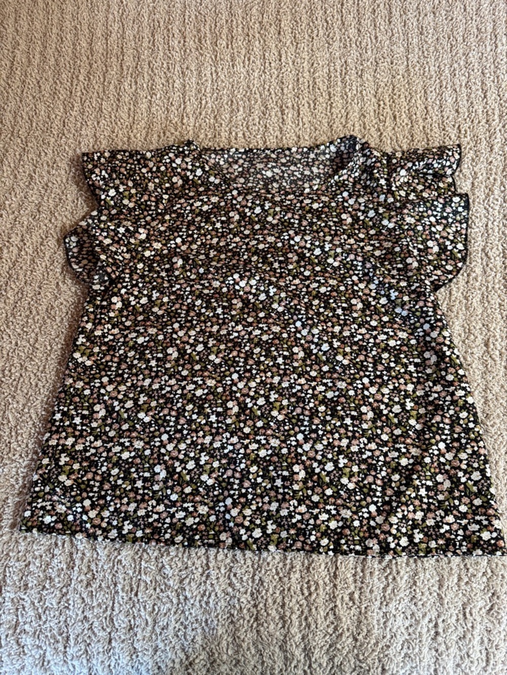 SHEIN Black Floral Flutter Sleeve Blouse